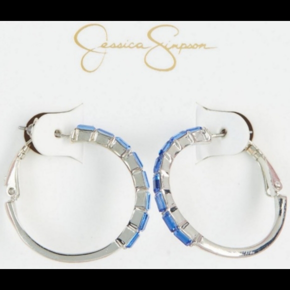 Jessica Simpson Jewelry - NIB Jessica Simpson blue rhinestone hoop earrings